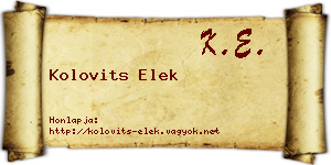Kolovits Elek névjegykártya